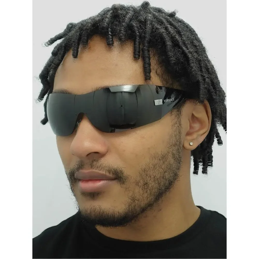 New Versace VE2054 100187 Oversized Shield Sunglasses in Black Authentic